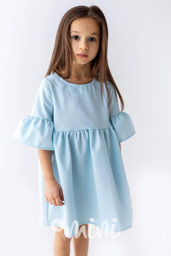 Baby blue Lily Grey šaty s balonovými rukávy