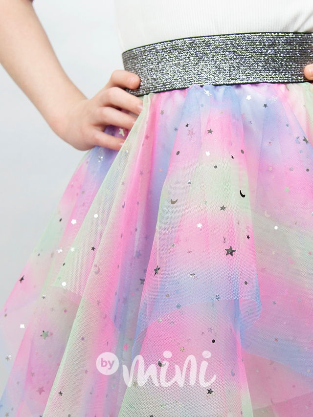 Duhová tylová sukně s hvězdičkami
