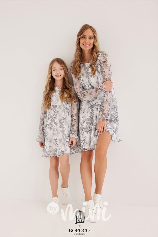 Květované Mini me grey šaty