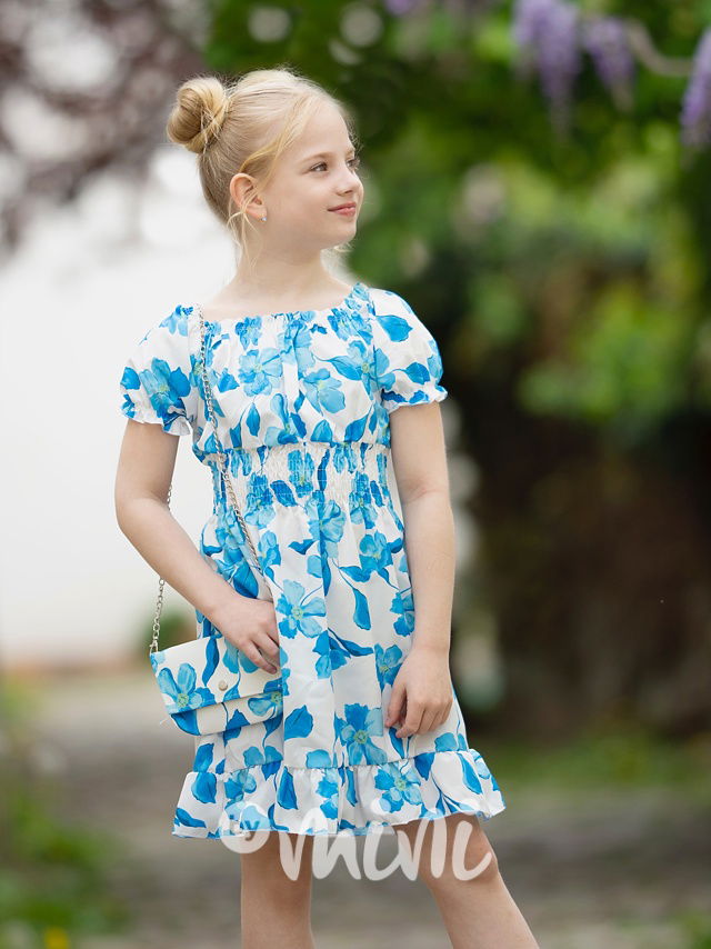 Blue blossom šaty s kabelkou