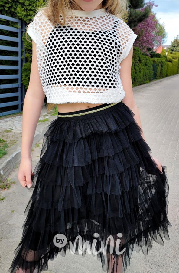 Midi vrstvená tylová sukně černá
