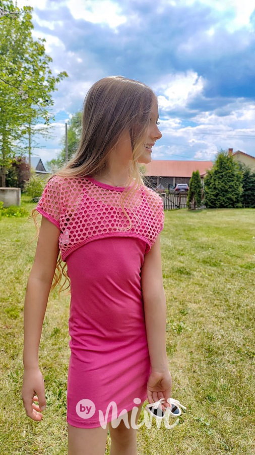 2v1 šaty + děrovaný top pink