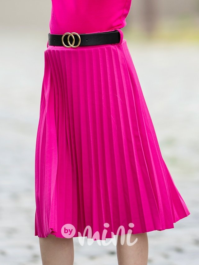 Midi plisovaná sukně s páskem malinová