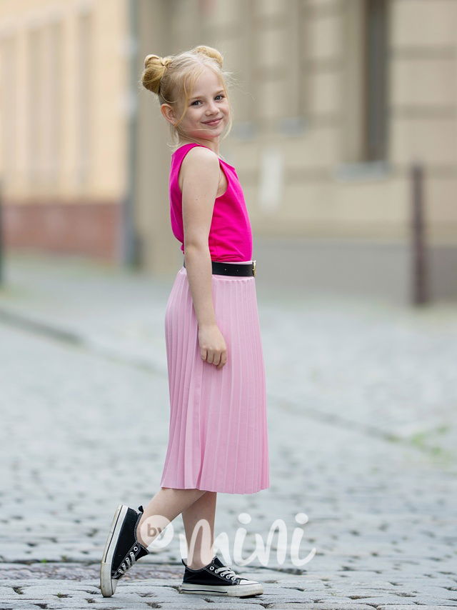 Midi plisovaná sukně s páskem růžová