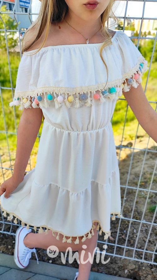 Boho beach dress pompony a třásně