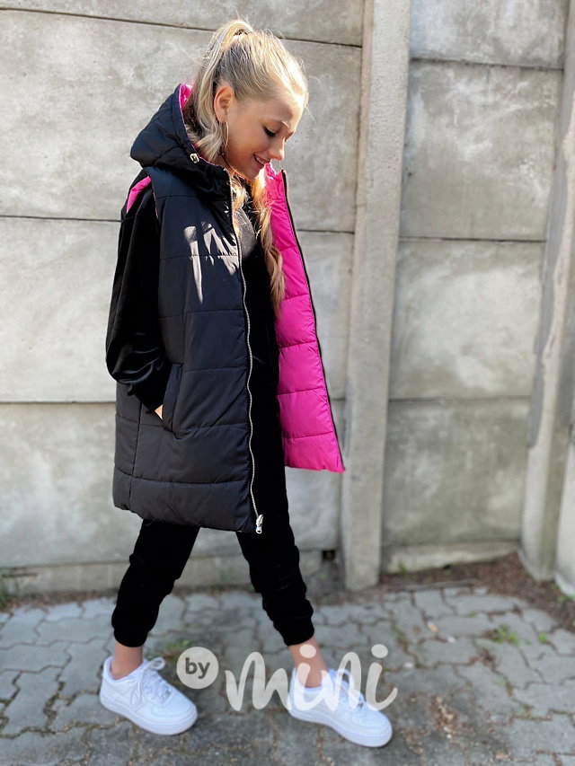 Oboustranná long vesta pink/black