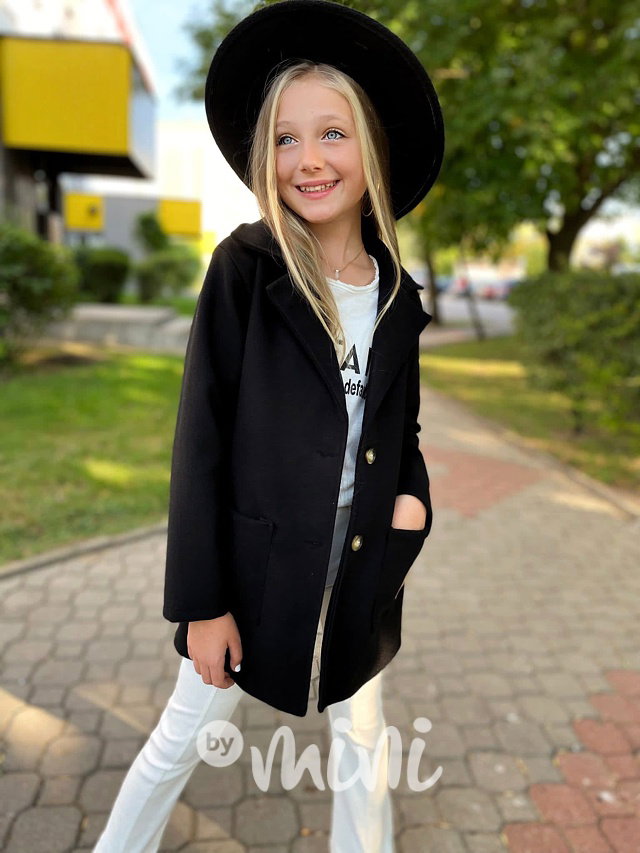 Flaušový kabát černý