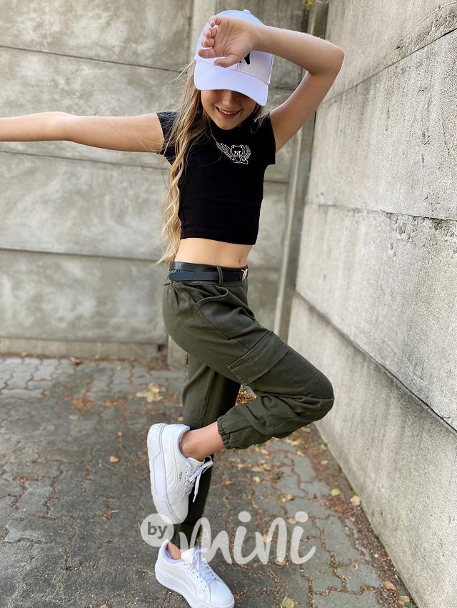 Cotton jeans kapsáče s páskem khaki