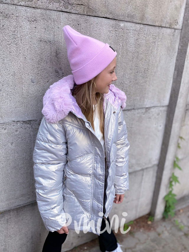 Zimní metalická long bunda silver