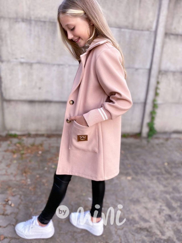Flaušový kabát s náplety pink