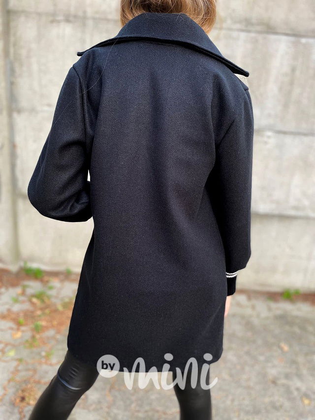 Flaušový kabát s náplety black