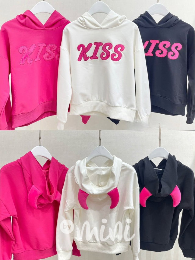 Mikina Kiss s rohy na kapuci pink