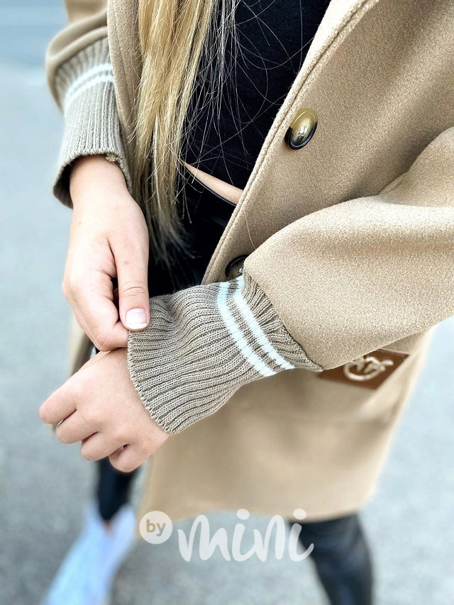 Flaušový kabát s náplety beige