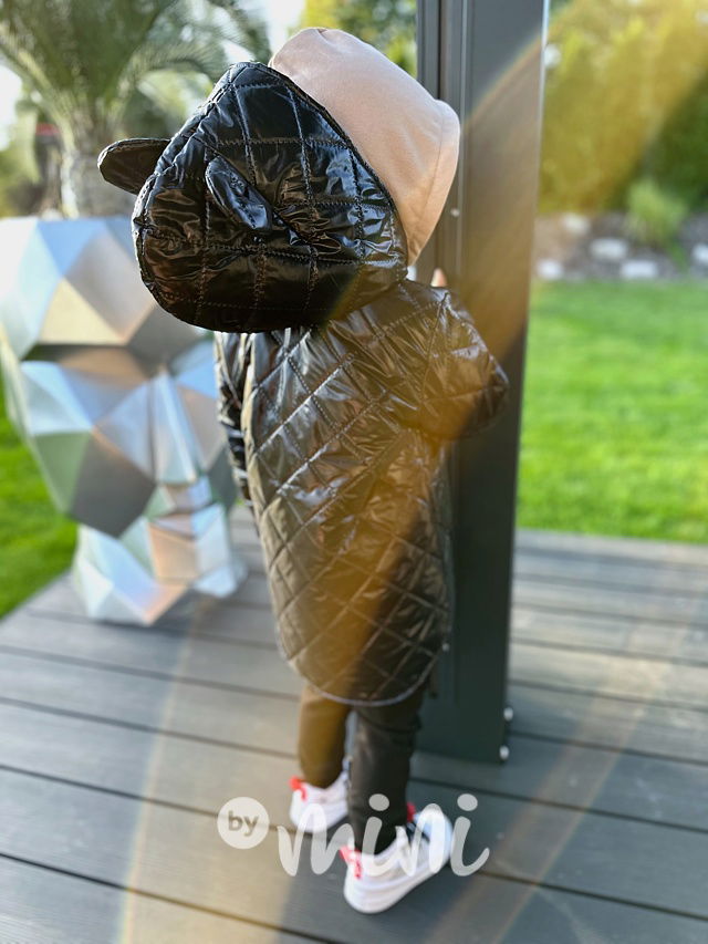Prošívaná long bunda s ouškama black