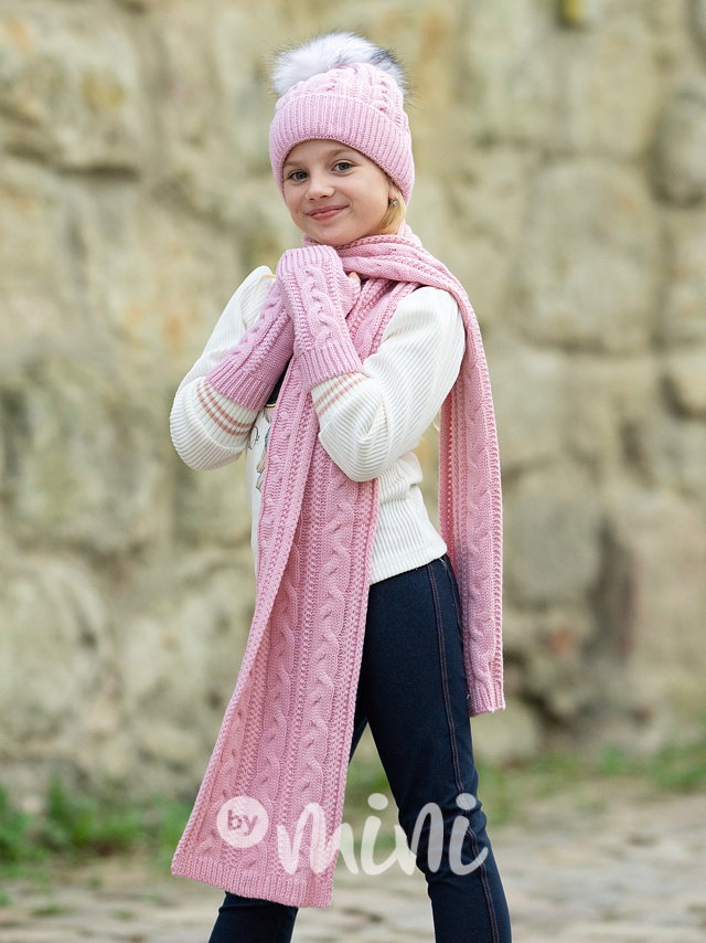 Čepice + šála + rukavice pink