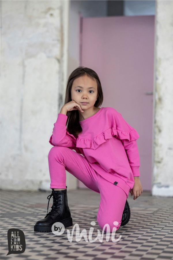 Frill tunika + žebrované legíny pink
