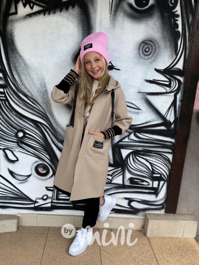 Fashion flauš kabátek s náplety beige