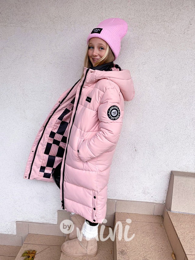 Ultra dlouhý zimní kabát růžový