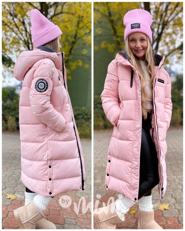 Ultra dlouhý zimní kabát růžový