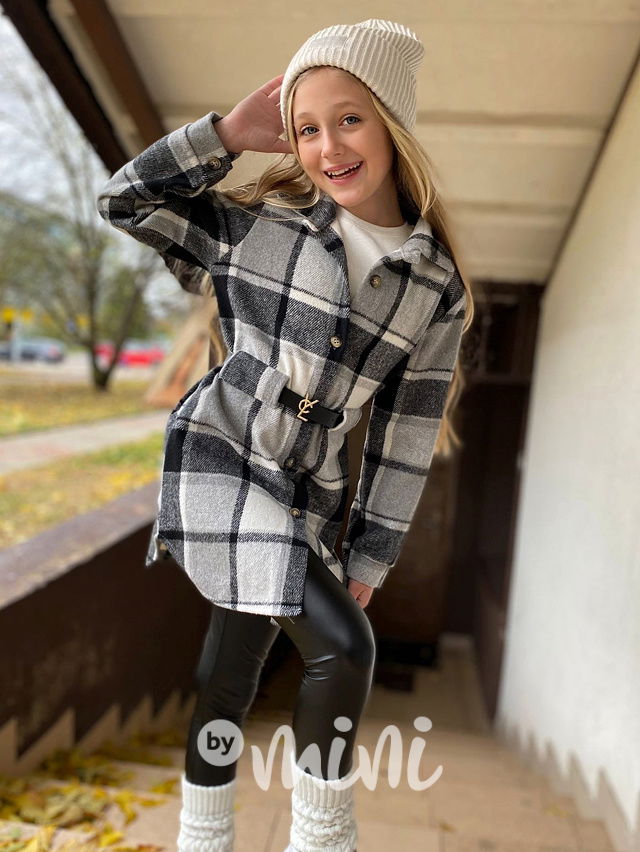 Teplá flauš košile s páskem dark karo