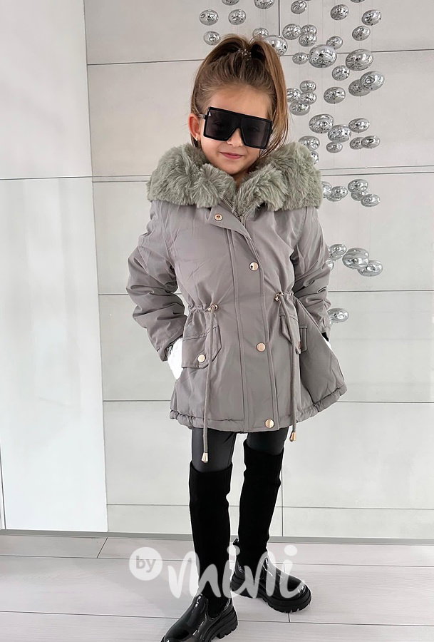 Zimní kožíšková parka olive grey