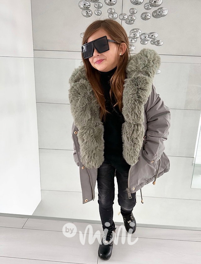 Zimní kožíšková parka olive grey