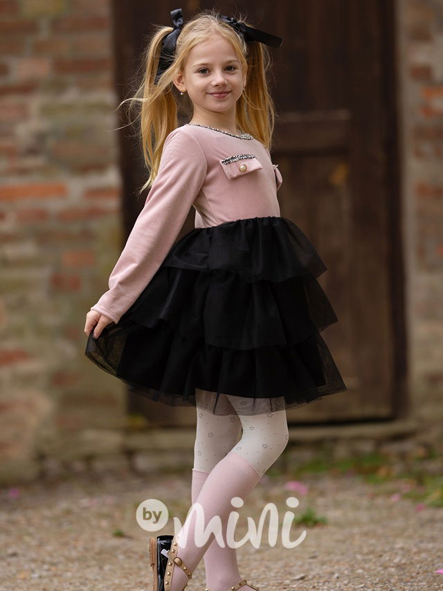 Pink velur šaty s tylem