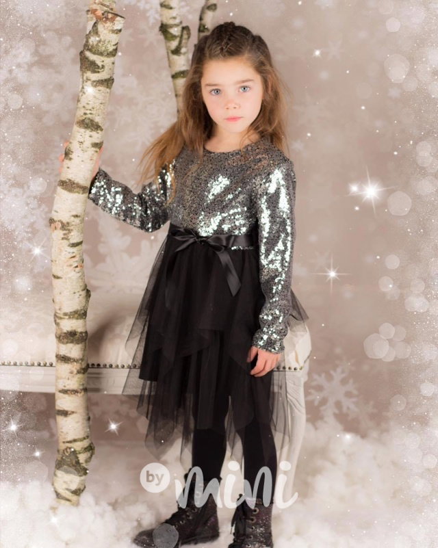Metallic silver flitr šaty s tylem