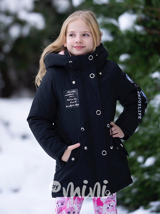 Sporty parka s kožíškem uvnitř black/pink