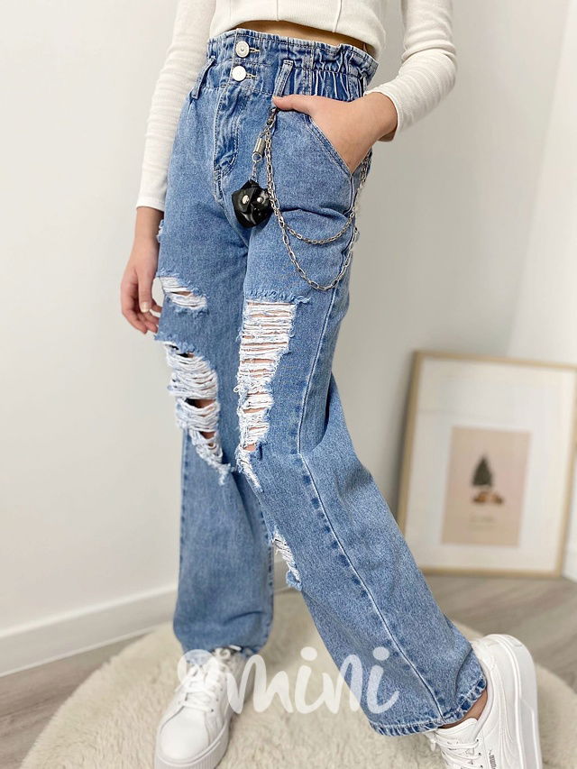 Fashion ripped jeans švédy s karabinou