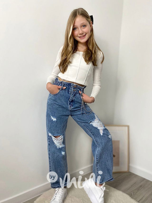 Fashion ripped jeans s řetízkem