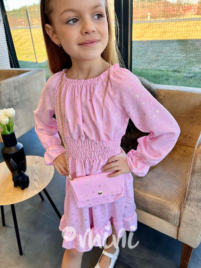 Hvězdičkové šaty s kabelkou pink