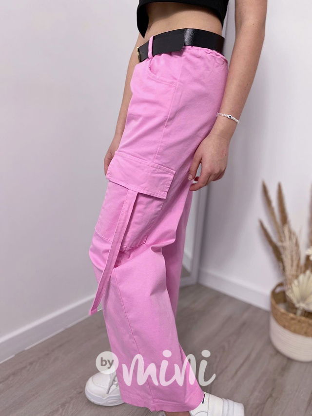 Široké kapsáče s páskem pink
