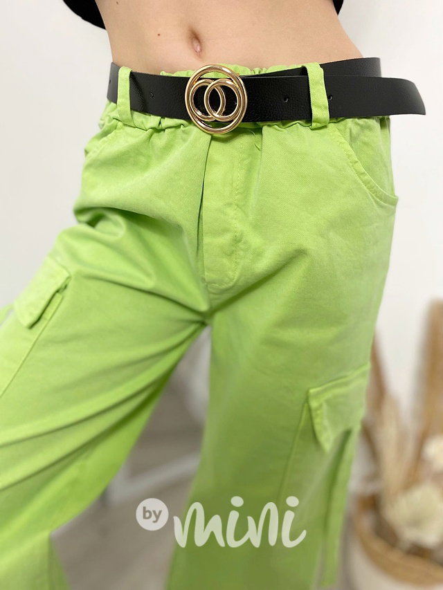 Široké kapsáče s páskem green apple