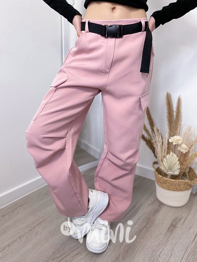 Jarní široké kapsáče s páskem pink