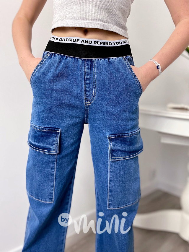 Fashion blue denim švédy se stretch pasem