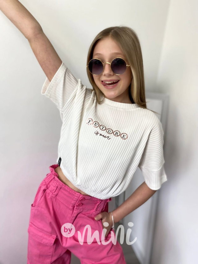 FUTURE žebrovaný oversize crop top white