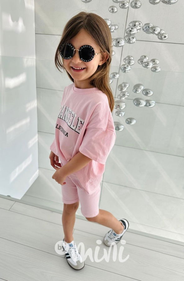 Los Angeles oversize triko + šortky pink