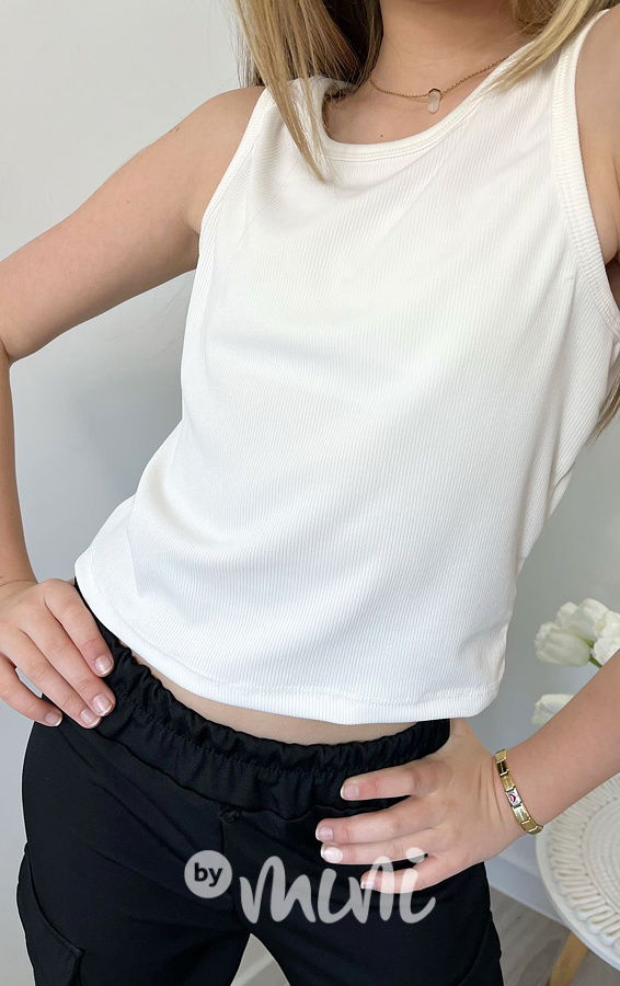 Žebrované crop tílko white