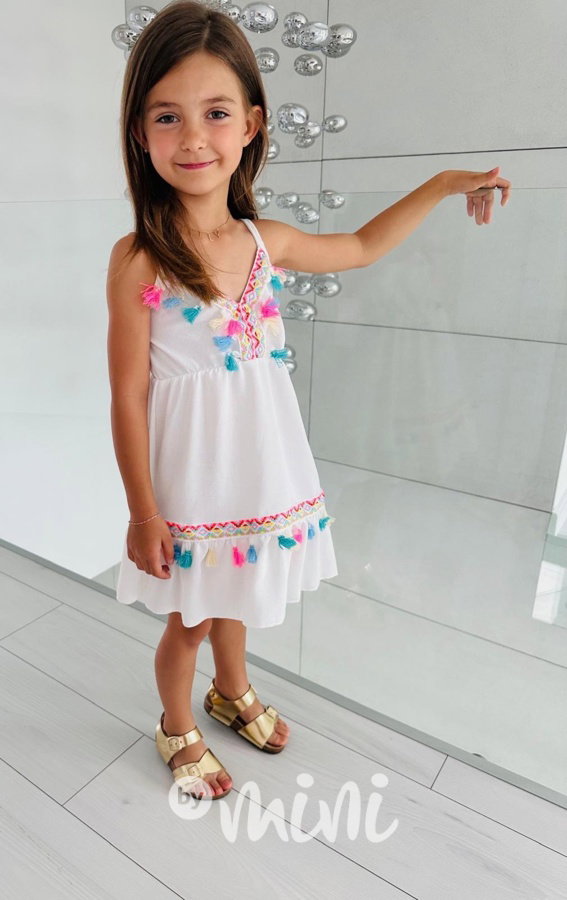 Rainbow boho šaty na ramínka bílé