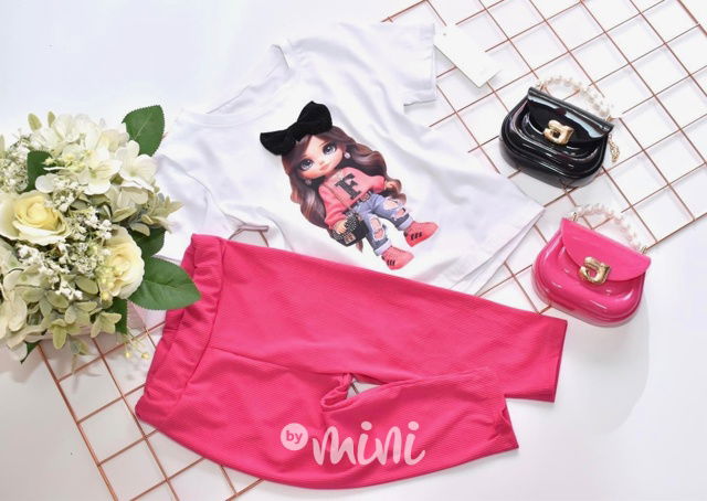 Fashion girl triko s mašličkou + kraťasy malina