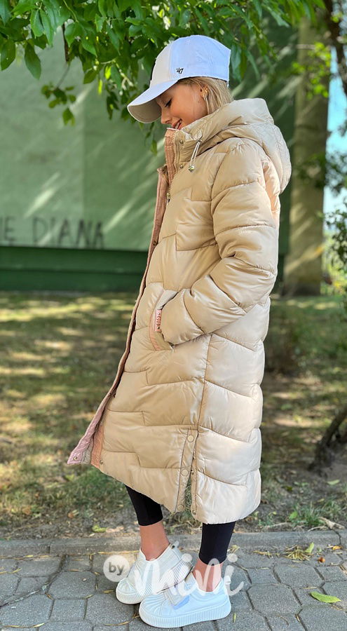 Ultra dlouhý zimní kabát béžový