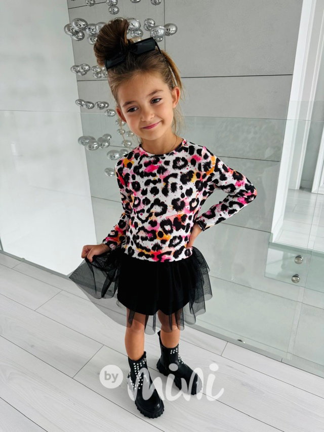 Leopard rainbow šaty s tylem