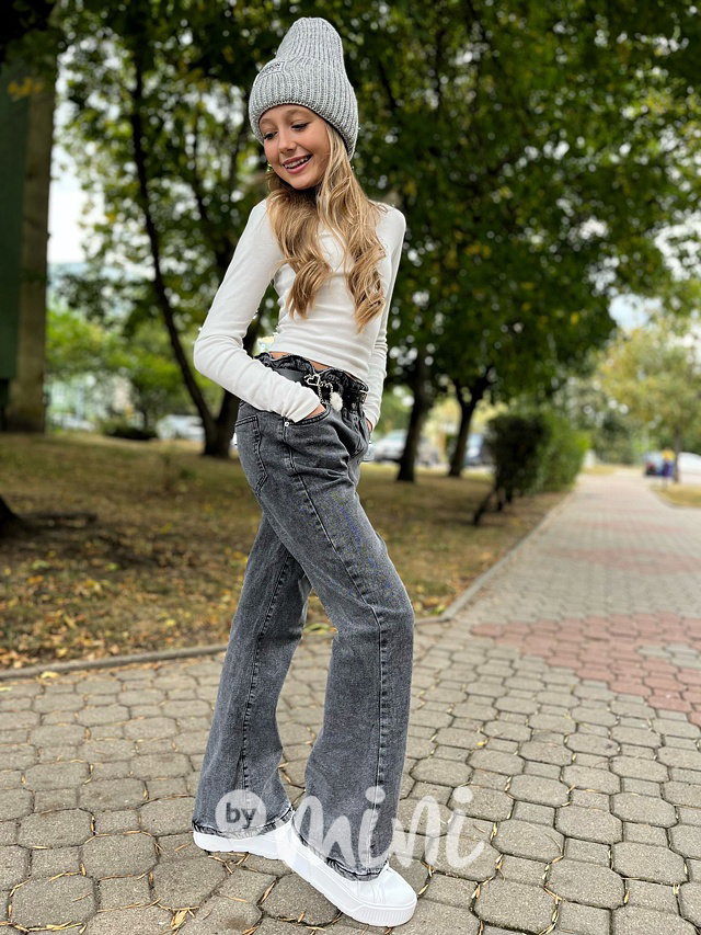 Zateplené grey denim švédy s páskem