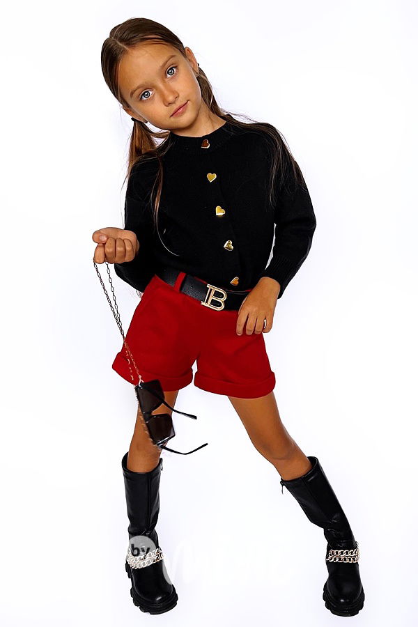 Teplé kraťasy s páskem červené