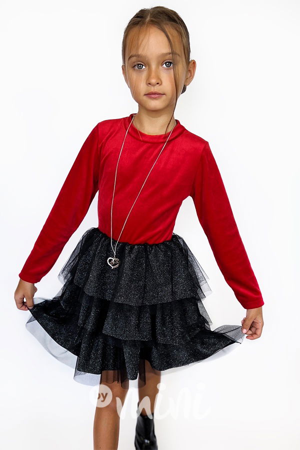 Soft velur tylové šaty s řetízkem red/black