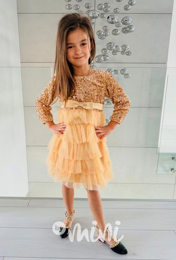 PREMIUM zlaté flitr šaty s tylem