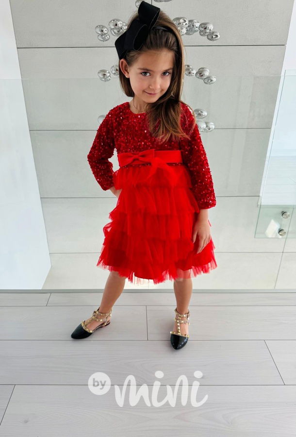 PREMIUM červené flitr šaty s tylem