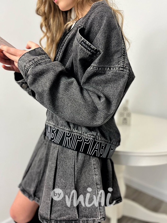 Black denim jeans dívčí bunda + sukně komplet