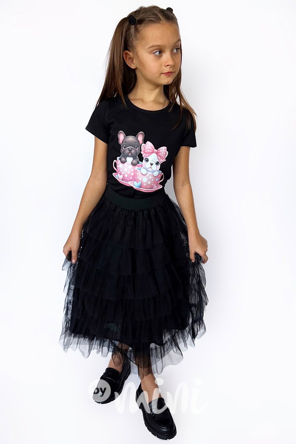 Midi tylová sukně černá